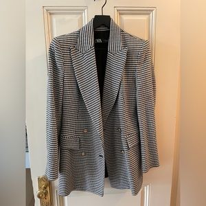 Zara black and white houndstooth blazer